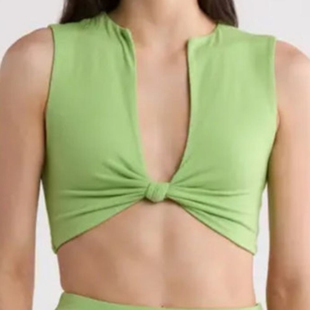 Naked Wardrobe Crop Top  Lime Green Knot Front  Size XL NWT Festival Clubbing